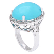 19.72 Carat Natural Turquoise 14K Solid White Gold Diamond Ring - Fashion Strada