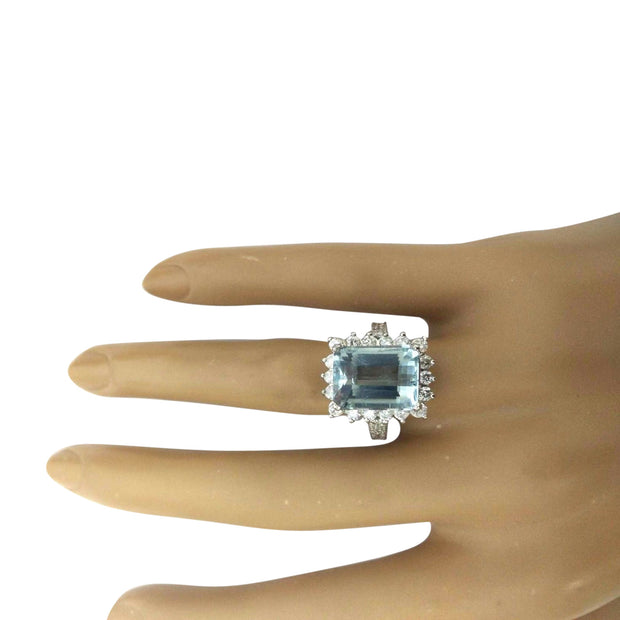 7.43 Carat Natural Aquamarine 14K Solid White Gold Diamond Ring - Fashion Strada