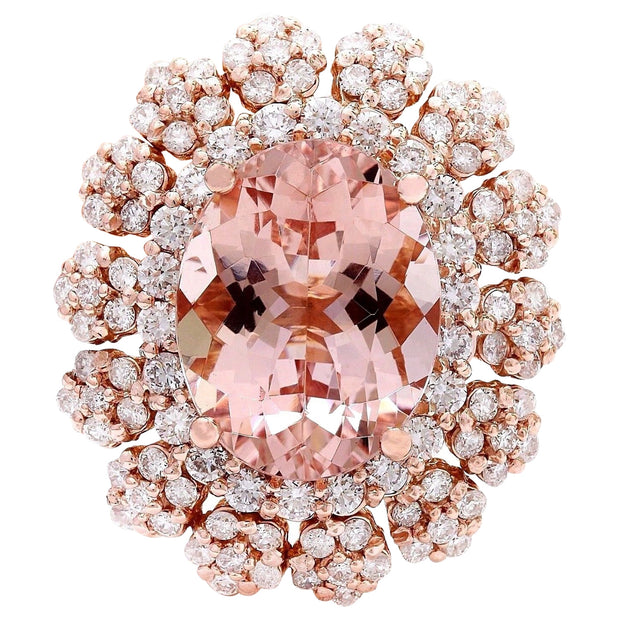 7.86 Carat Natural Morganite 14K Solid Rose Gold Diamond Ring - Fashion Strada