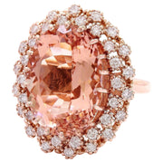 17.28 Carat Natural Morganite 14K Solid Rose Gold Diamond Ring - Fashion Strada