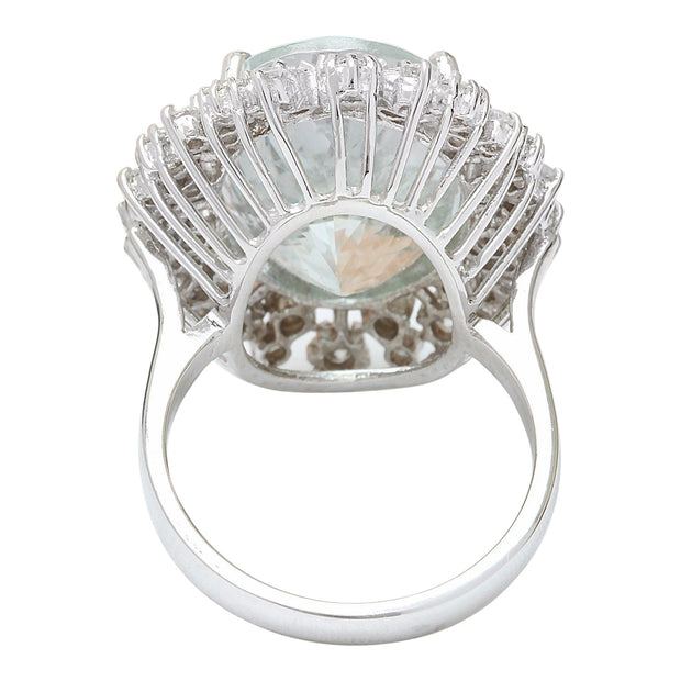 15.86 Carat Natural Aquamarine 14K Solid White Gold Diamond Ring - Fashion Strada