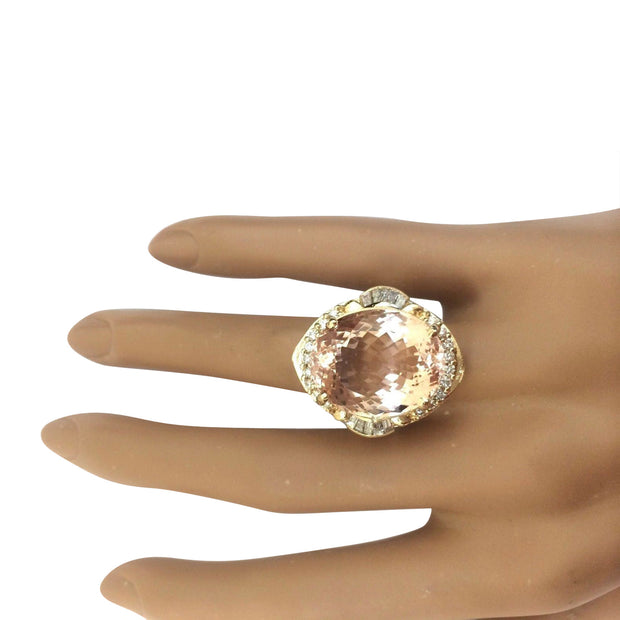 21.77 Carat Natural Morganite 14K Solid Yellow Gold Diamond Ring - Fashion Strada