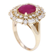 3.38 Carat Natural Ruby 14K Solid Yellow Gold Diamond Ring - Fashion Strada