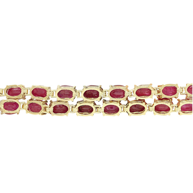 32.15 Carat Natural Ruby 14K Solid Yellow Gold Diamond Bracelet - Fashion Strada