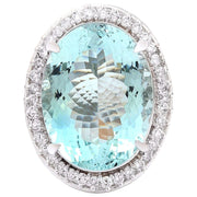 27.82 Carat Natural Aquamarine 14K Solid White Gold Diamond Ring - Fashion Strada