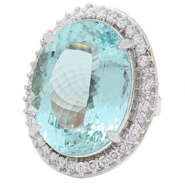 27.82 Carat Natural Aquamarine 14K Solid White Gold Diamond Ring - Fashion Strada