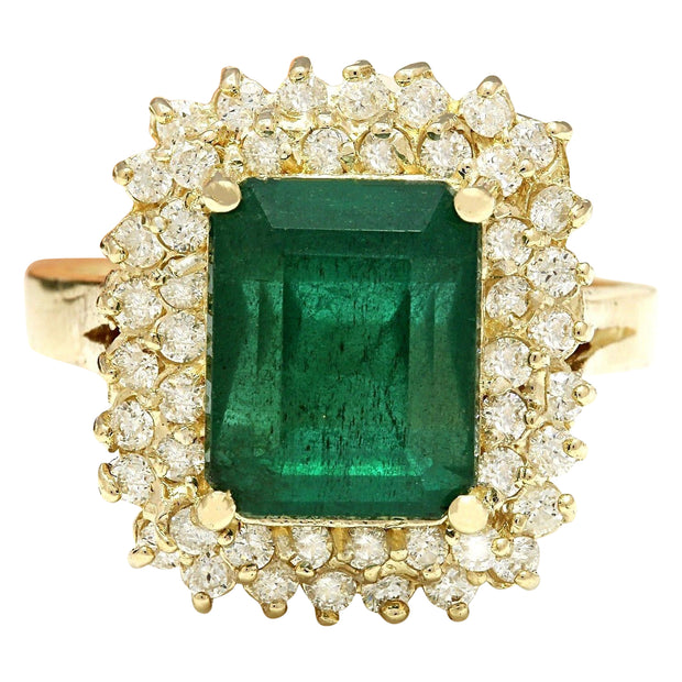 4.80 Carat Natural Emerald 14K Solid Yellow Gold Diamond Ring - Fashion Strada