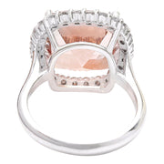 9.86 Carat Natural Morganite 14K Solid White Gold Diamond Ring - Fashion Strada