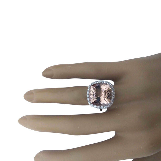 9.86 Carat Natural Morganite 14K Solid White Gold Diamond Ring - Fashion Strada