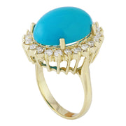 8.80 Carat Natural Turquoise 14K Solid Yellow Gold Diamond Ring - Fashion Strada