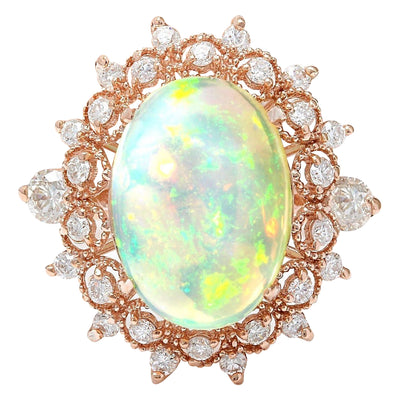 4.50 Carat Natural Opal 14K Solid Rose Gold Diamond Ring - Fashion Strada