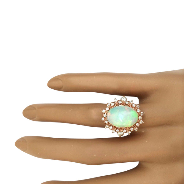 4.50 Carat Natural Opal 14K Solid Rose Gold Diamond Ring - Fashion Strada