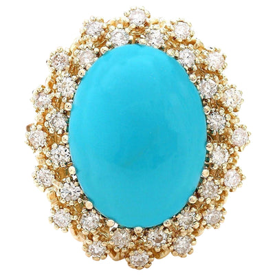 9.60 Carat Natural Turquoise 14K Solid Yellow Gold Diamond Ring - Fashion Strada