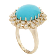 9.60 Carat Natural Turquoise 14K Solid Yellow Gold Diamond Ring - Fashion Strada