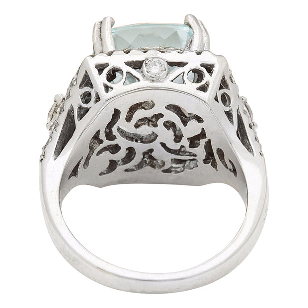 8.00 Carat Natural Aquamarine 14K Solid White Gold Diamond Ring - Fashion Strada