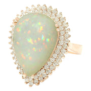 13.18 Carat Natural Opal 14K Solid Rose Gold Diamond Ring - Fashion Strada