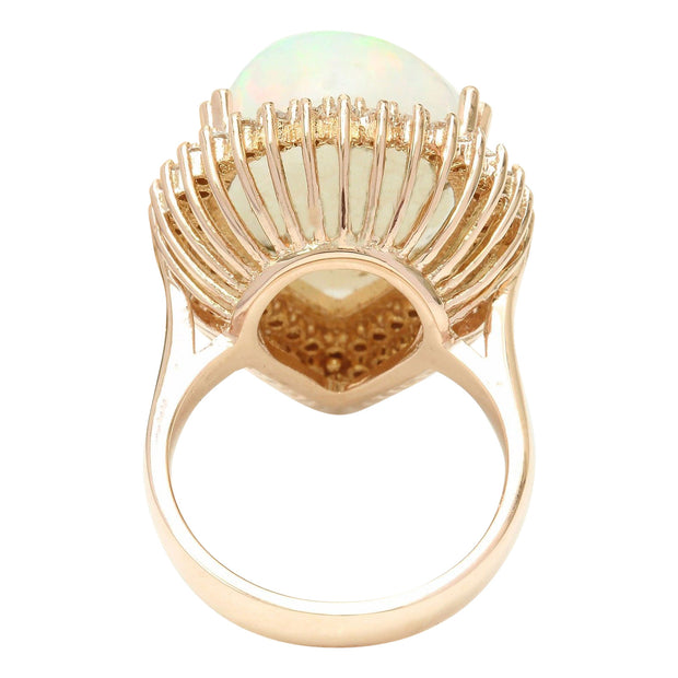 13.18 Carat Natural Opal 14K Solid Rose Gold Diamond Ring - Fashion Strada