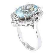 7.48 Carat Natural Aquamarine 14K Solid White Gold Diamond Ring - Fashion Strada