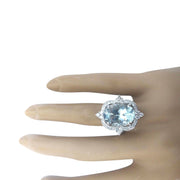 7.48 Carat Natural Aquamarine 14K Solid White Gold Diamond Ring - Fashion Strada