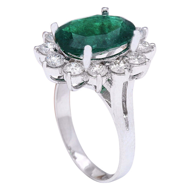 4.68 Carat Natural Emerald 14K Solid White Gold Diamond Ring - Fashion Strada