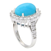7.00 Carat Natural Turquoise 14K Solid White Gold Diamond Ring - Fashion Strada