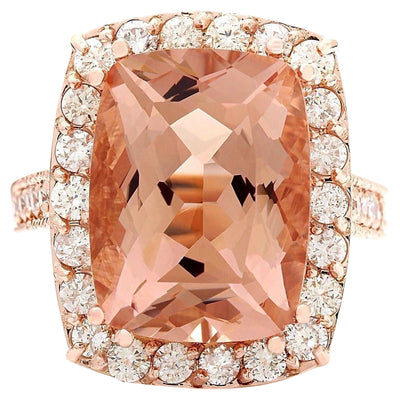 13.63 Carat Natural Morganite 14K Solid Rose Gold Diamond Ring - Fashion Strada