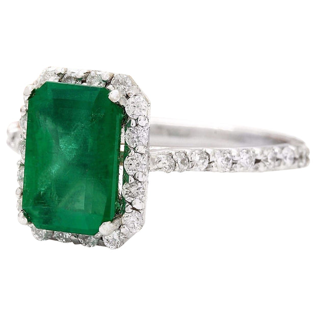 2.90 Carat Natural Emerald 14K Solid White Gold Diamond Ring - Fashion Strada