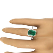 2.90 Carat Natural Emerald 14K Solid White Gold Diamond Ring - Fashion Strada