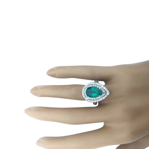 4.10 Carat Natural Emerald 14K Solid White Gold Diamond Ring - Fashion Strada