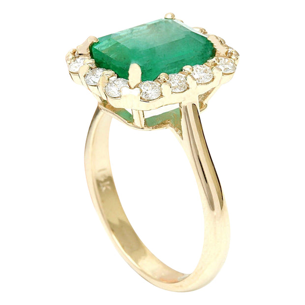 4.50 Carat Natural Emerald 14K Solid Yellow Gold Diamond Ring - Fashion Strada