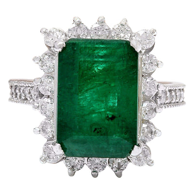 7.28 Carat Natural Emerald 14K Solid White Gold Diamond Ring - Fashion Strada
