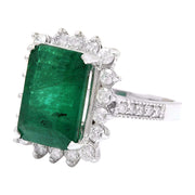 7.28 Carat Natural Emerald 14K Solid White Gold Diamond Ring - Fashion Strada
