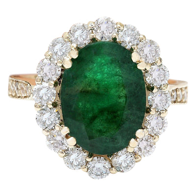 5.30 Carat Natural Emerald 14K Solid Yellow Gold Diamond Ring - Fashion Strada