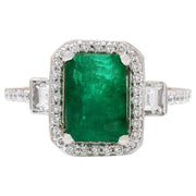 3.58 Carat Natural Emerald 14K Solid White Gold Diamond Ring - Fashion Strada