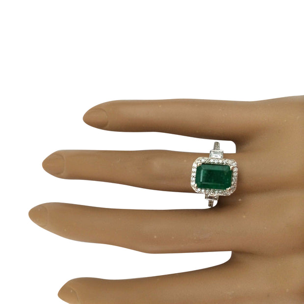 3.58 Carat Natural Emerald 14K Solid White Gold Diamond Ring - Fashion Strada