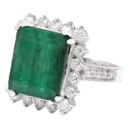 9.55 Carat Natural Emerald 14K Solid White Gold Diamond Ring - Fashion Strada