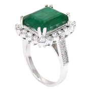 9.55 Carat Natural Emerald 14K Solid White Gold Diamond Ring - Fashion Strada
