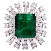 7.60 Carat Natural Emerald 14K Solid White Gold Diamond Ring - Fashion Strada