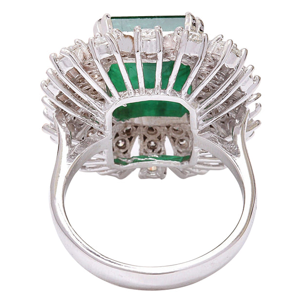 7.60 Carat Natural Emerald 14K Solid White Gold Diamond Ring - Fashion Strada