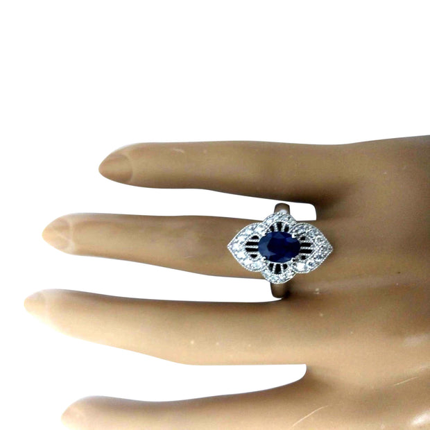1.85 Carat Natural Sapphire 14K Solid White Gold Diamond Ring - Fashion Strada