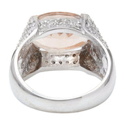 6.95 Carat Natural Morganite 14K Solid White Gold Diamond Ring - Fashion Strada