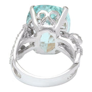 14.89 Carat Natural Aquamarine 14K Solid White Gold Diamond Ring - Fashion Strada
