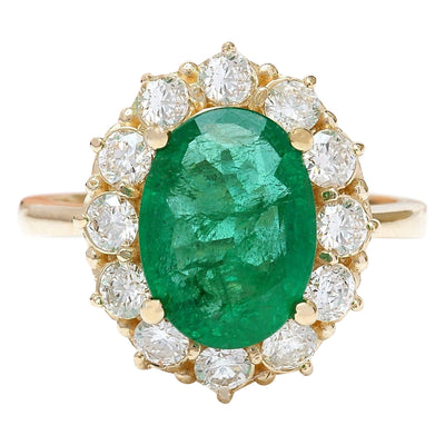 4.40 Carat Natural Emerald 14K Solid Yellow Gold Diamond Ring - Fashion Strada