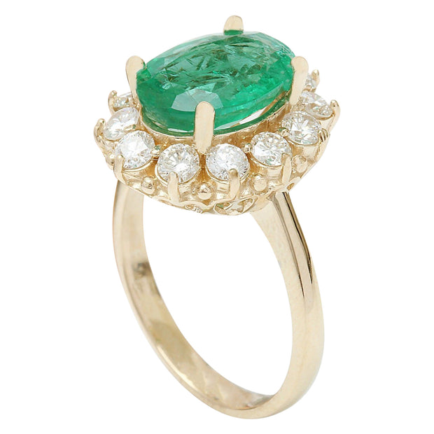 4.40 Carat Natural Emerald 14K Solid Yellow Gold Diamond Ring - Fashion Strada