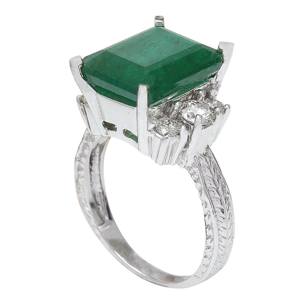 6.10 Carat Natural Emerald 14K Solid White Gold Diamond Ring - Fashion Strada
