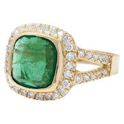 5.28 Carat Natural Emerald 14K Solid Yellow Gold Diamond Ring - Fashion Strada
