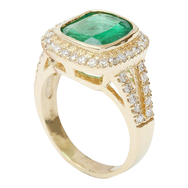 5.28 Carat Natural Emerald 14K Solid Yellow Gold Diamond Ring - Fashion Strada