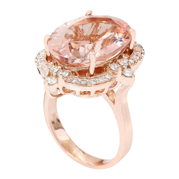 12.16 Carat Natural Morganite 14K Solid Rose Gold Diamond Ring - Fashion Strada