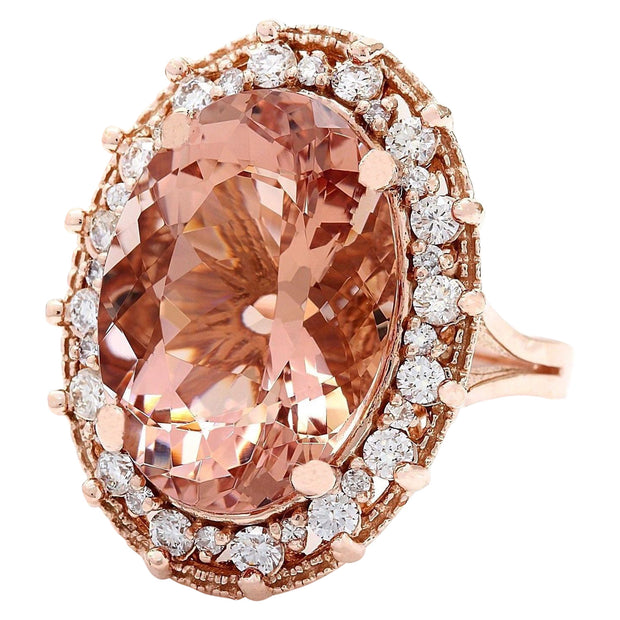 13.15 Carat Natural Morganite 14K Solid Rose Gold Diamond Ring - Fashion Strada
