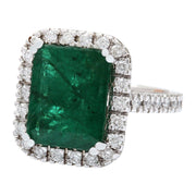 6.65 Carat Natural Emerald 14K Solid White Gold Diamond Ring - Fashion Strada
